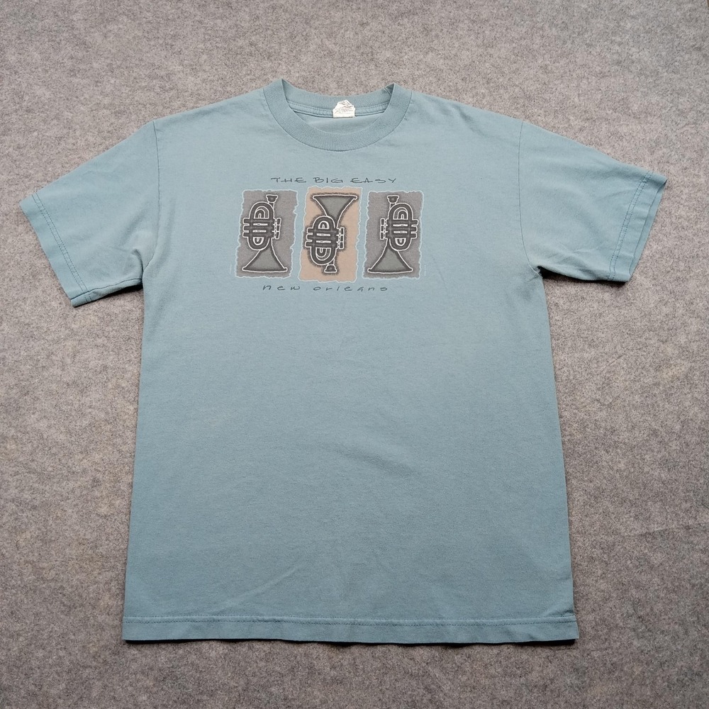 New Orleans Shirt Mens Medium Blue Graphic Tourist Souvenir Big‎ Easy Jazz Blues